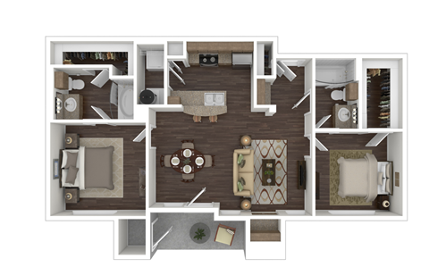 Floor plan for 2 beds, 2 baths, 1012 sqft